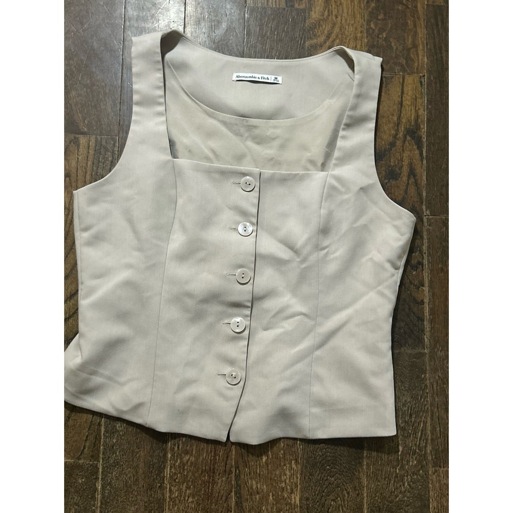 Abercrombie & Fitch Sleeveless Button Front Tunic Top - Light Beige